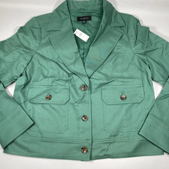 NEW TALBOTS Women Cropped Spring Jacket Green Size 10 – Patch Pockets, Button-Up - Picture 7 of 10